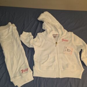 Juicy Couture Cream Waffle Knit Zip Hoodie with Pink Embroidered Logo